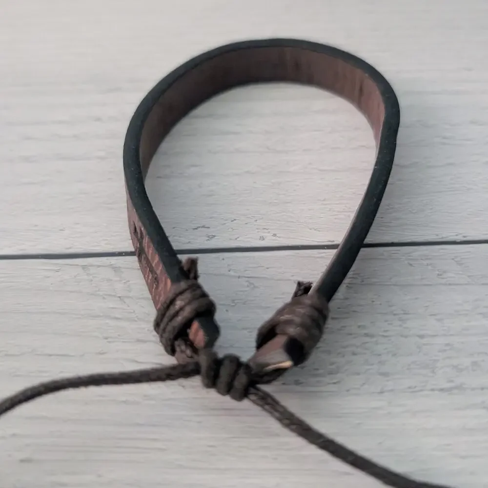 Brown Adjustable Bracelet with Embossed Cross - Fair Condition